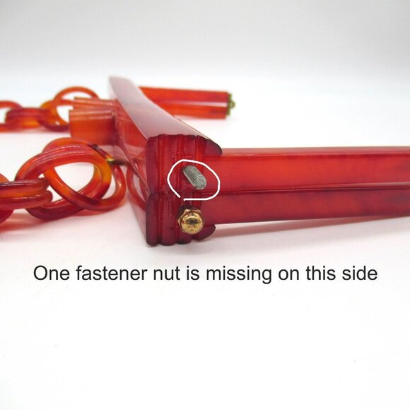 Vintage Chunky Lucite Purse Frame Linked Chain Handle Vermilion - Picture 4 of 16